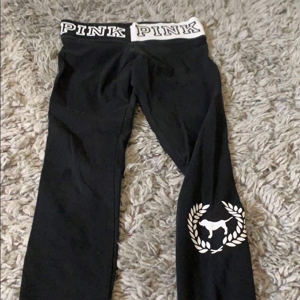pink logo leggings
